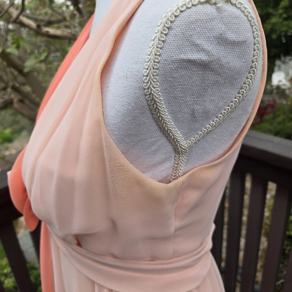 Jack Byan Vintage Seventies Coral Maxi Two-Tone Dress with Scarf Detail - Picture 7 of 10